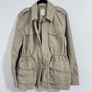 Gap Utility Cargo Jacket Women Size S Khaki Capsule Lightweight Adjustable Waist